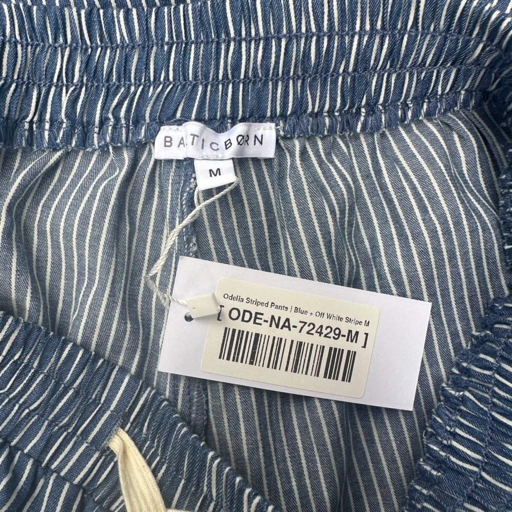 Baltic Born Odelia Striped Blue Off White Wide Leg Cotton Drawstring Pants M NWT - Picture 12 of 12
